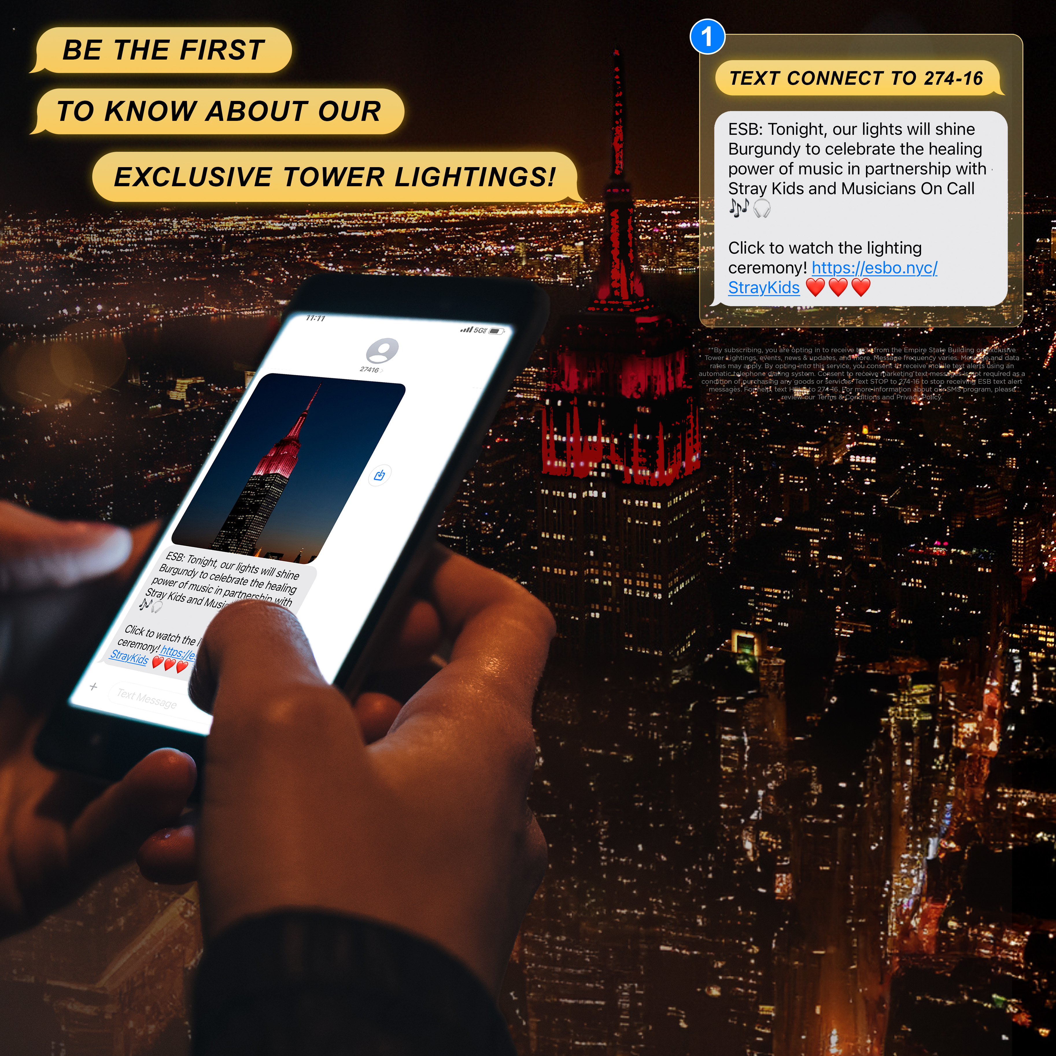Text CONNECT to 274-16 to be the first to learn about our tower lightings